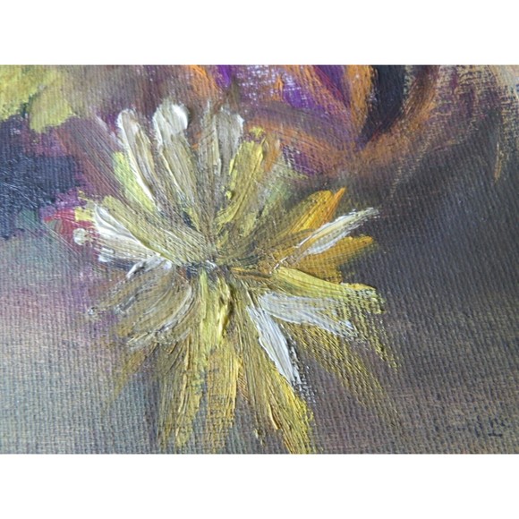 Original Vintage Oil On Canvas Planter w Flowers Painting by Artist Sandy Gordon - Picture 9 of 16